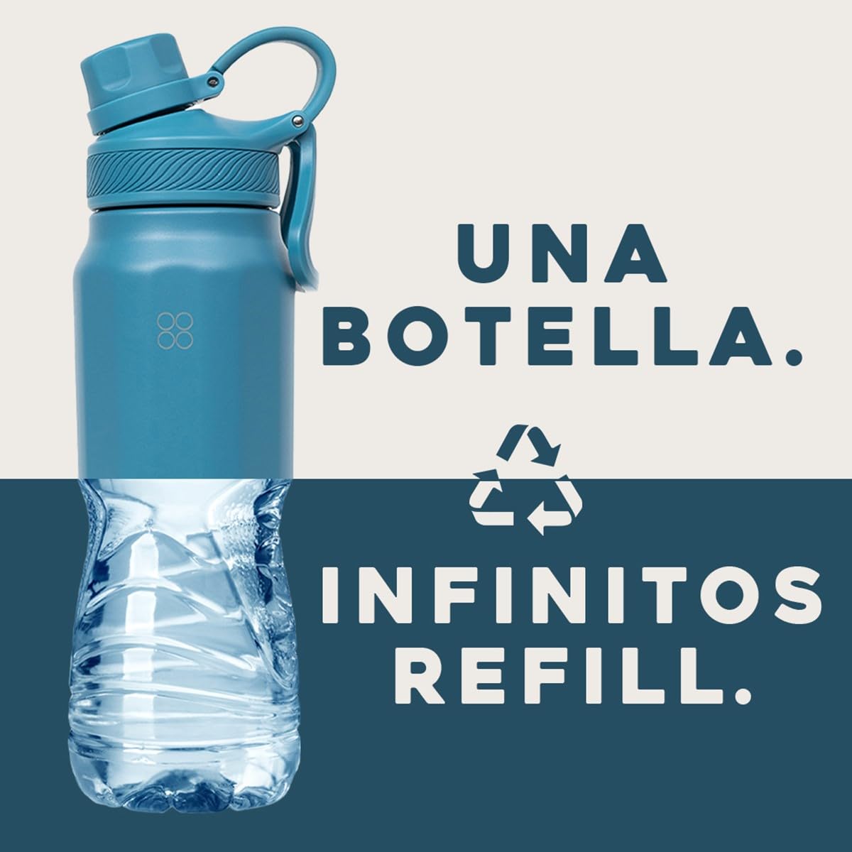 BUFFER FLASK - Termo de Acero Inoxidable | Botella de Agua Aislante, Termos Agua Fría (24 horas) o Caliente (12 horas) | Antigoteo, Hermético | Incluye tapas | 1000 ml - 32 Oz| Color Blue Verdi