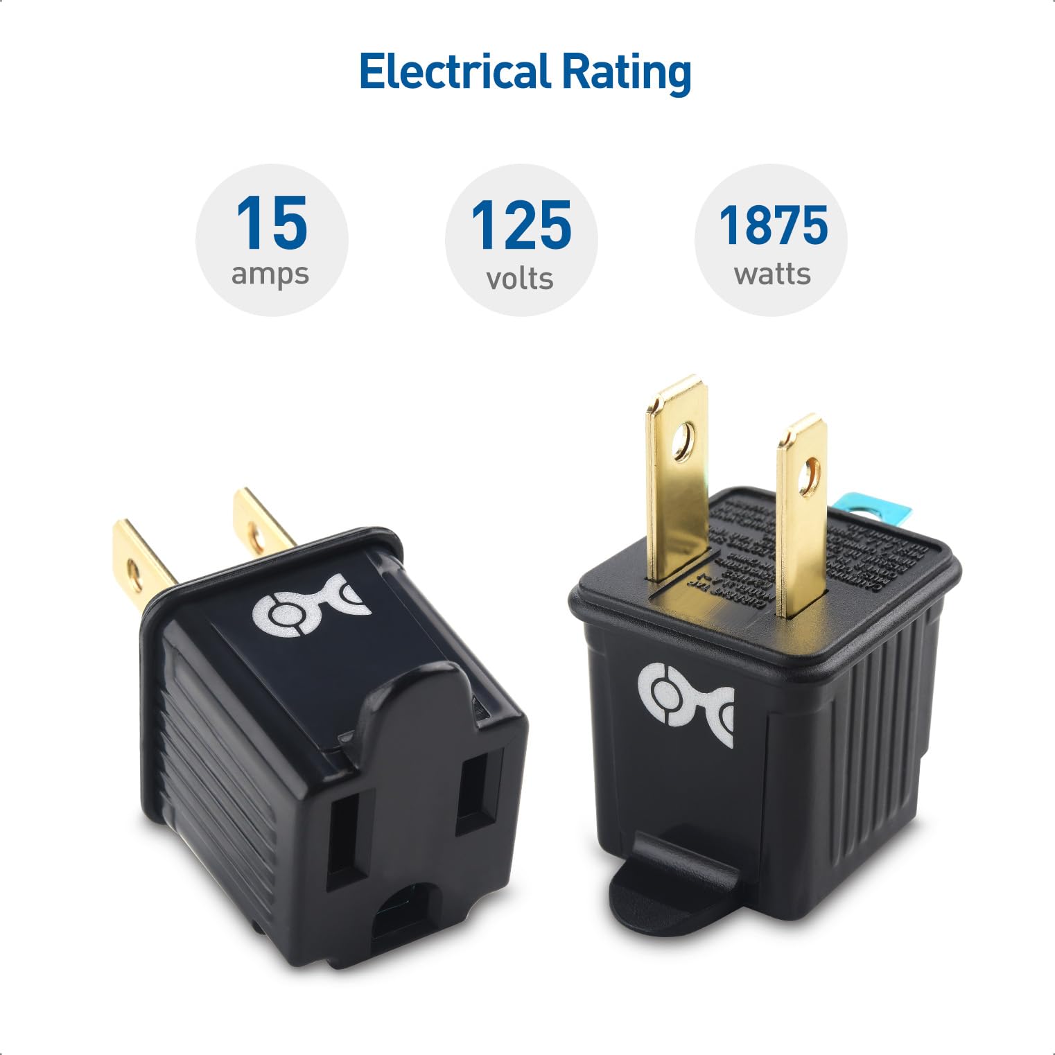 Cable Matters - Paquete de 3 adaptadores de 2 clavijas a 3 clavijas, adaptador de enchufe 3P a 2P - Convierte una toma de 2 clavijas para soportar enchufes de 3 clavijas, negro