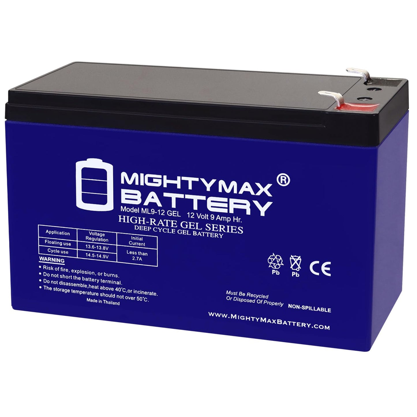 Batería Recargable Tipo Gel Mighty Max Battery ML9-12GEL 12 Voltios 9 AH Terminal F2 SLA AGM