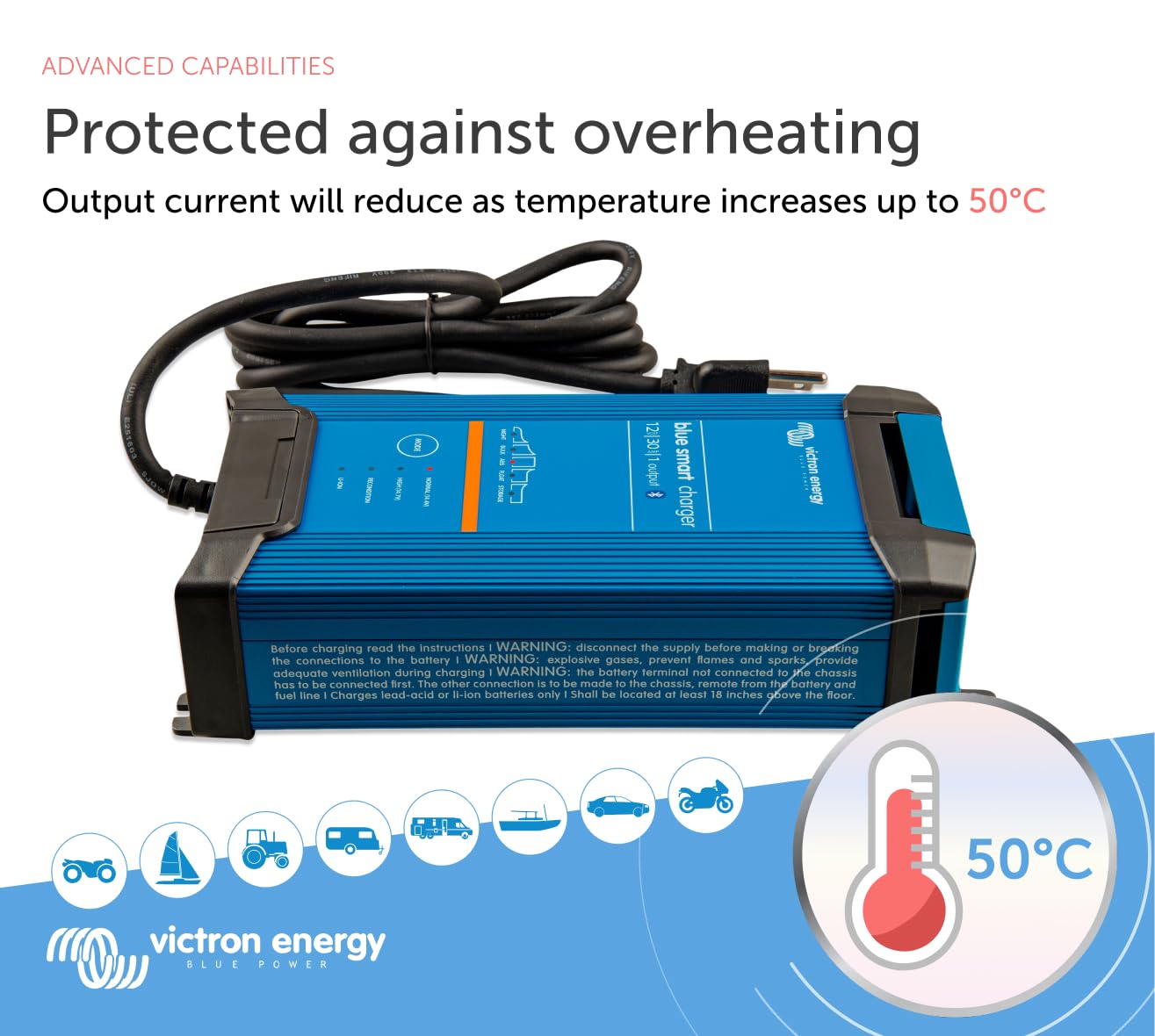 Victron Energy Blue Smart IP22 - Cargador de batería Inteligente para Coche, 12 V, 30 A, Cargador de Flotador y Goteo y desulfador para Motocicletas, ATV, RV, Litio y baterías de Ciclo Profundo