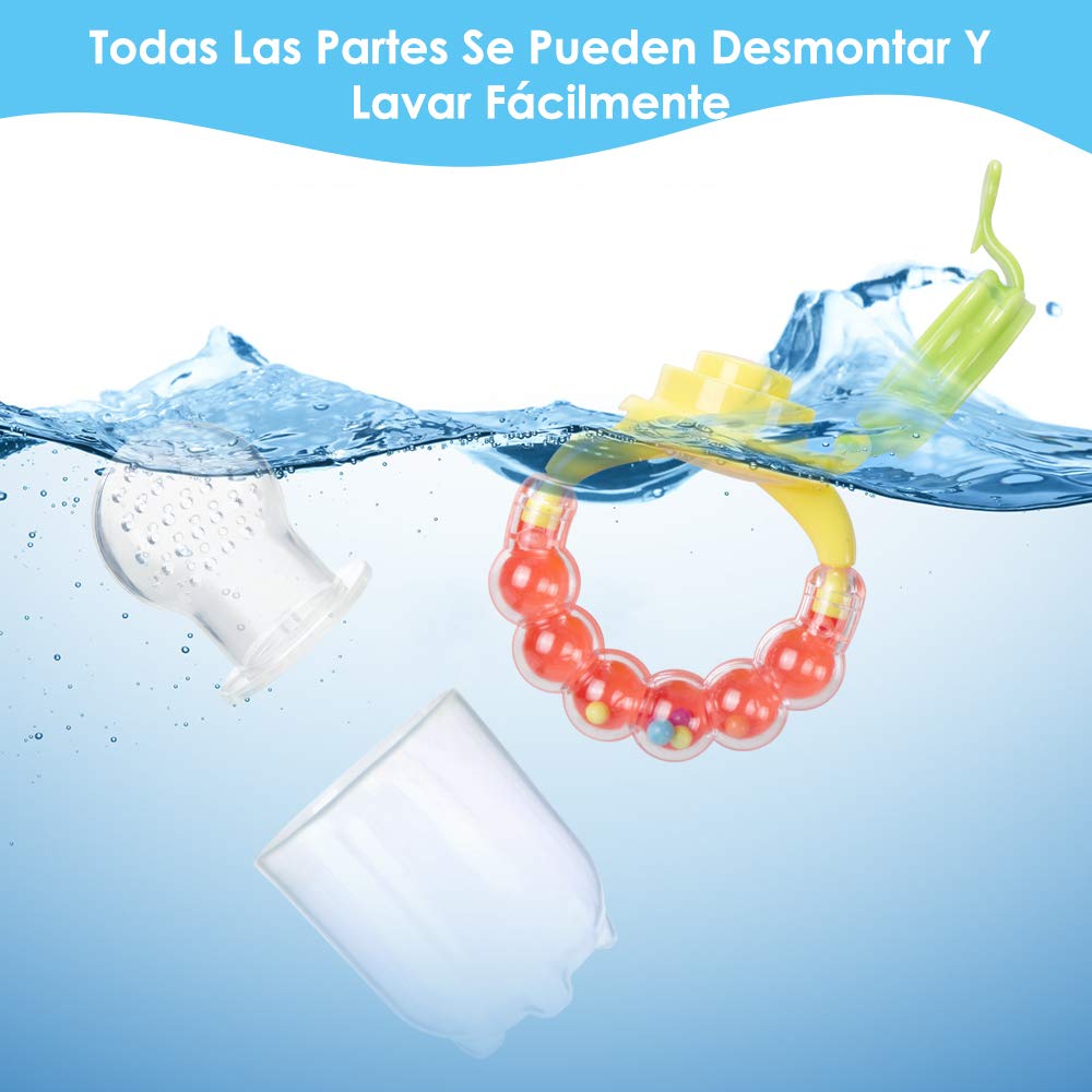 HomeChi Contenedor para alimentar al bebé, accesorio para alimentación de bebé, exprimidor de alimentos para bebés, chupete de fruta fresca, Chupon mordedera y 2 piezas de cucharas