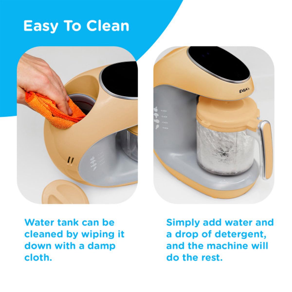 EVLA'S - Fabricante de alimentos para bebés, comida casera saludable para bebés en minutos, vaporizador, licuadora, procesador de alimentos para bebés, control de visualización táctil, incluye 6