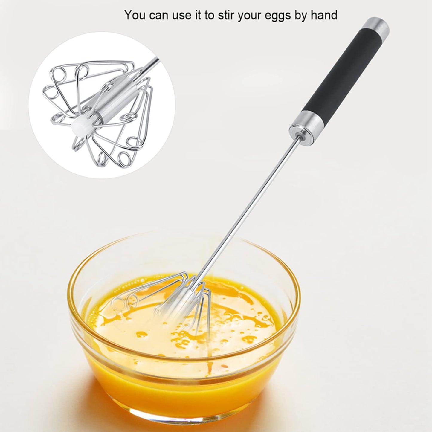 Batidora de Cocina Giratoria de Acero Inoxidable, Batidor Manual Batidor de Huevos Batidora de Empuje Manual Agitador Batidor de Mano de Acero Inoxidable Batidora Utensilio