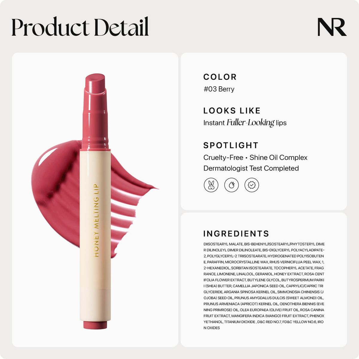Nature Republic- HONEY MELTING LIP (03 BERRY) K-BEAUTY, Bálsamo labial, Tinte, Coreano, Brillo labial, Lindo, Resplandor