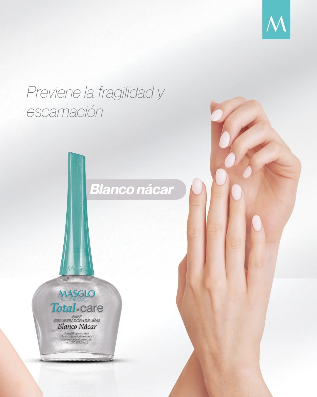 Base Masglo Clinical Base recuperadora de uñas maltratadas Tono Blanco Nácar 13.ml-Esmalte de Uñas Dañadas