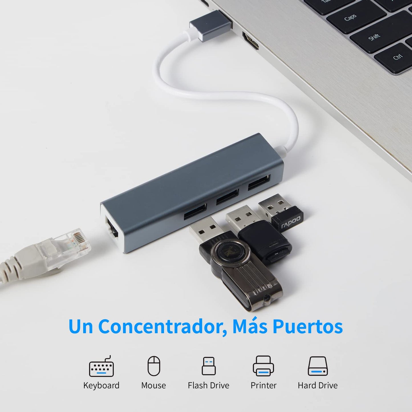 HEEDU Adaptador Ethernet USB 3.0, Adaptador Ethernet USB Hub 4 en 1 con Puerto LAN de Red Gigabit RJ45 10/100Mbps, Compatible con MacBook, Surface Pro, Windows,XP, Vista, Androidd etc