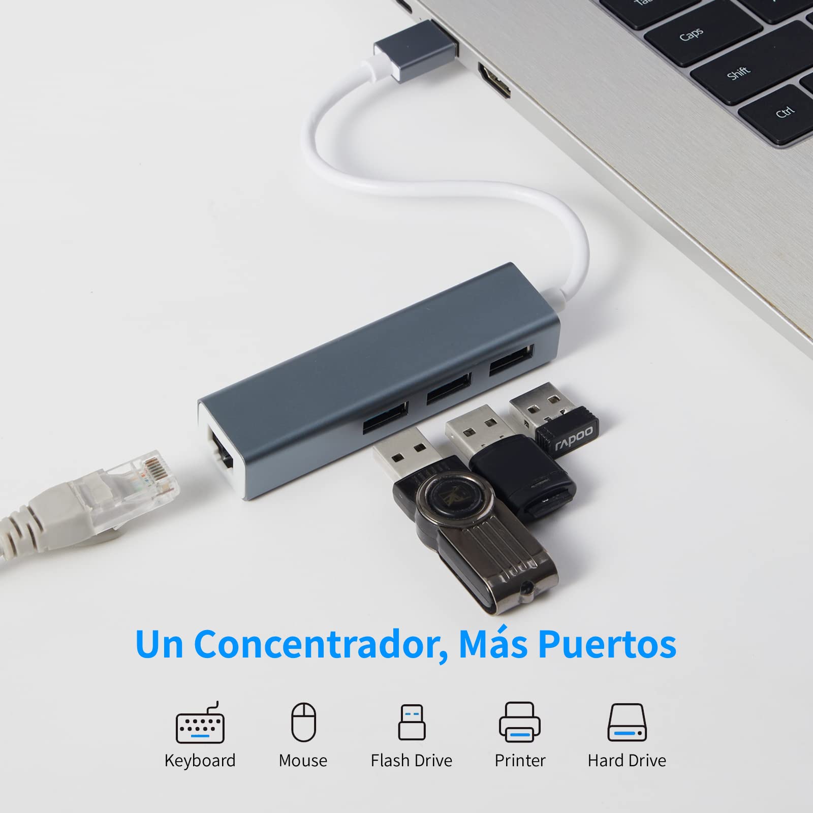 HEEDU Adaptador Ethernet USB 3.0, Adaptador Ethernet USB Hub 4 en 1 con Puerto LAN de Red Gigabit RJ45 10/100Mbps, Compatible con MacBook, Surface Pro, Windows,XP, Vista, Androidd etc