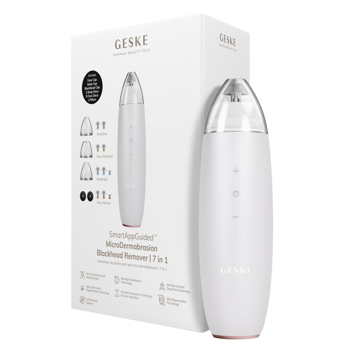 GESKE | SmartAppGuided™ MicroDermabrasion Blackhead Remover | Eliminador de puntos negros 7 en 1 | Limpiador de poros eléctrico | limpieza al vacío innovadora | herramientas de belleza
