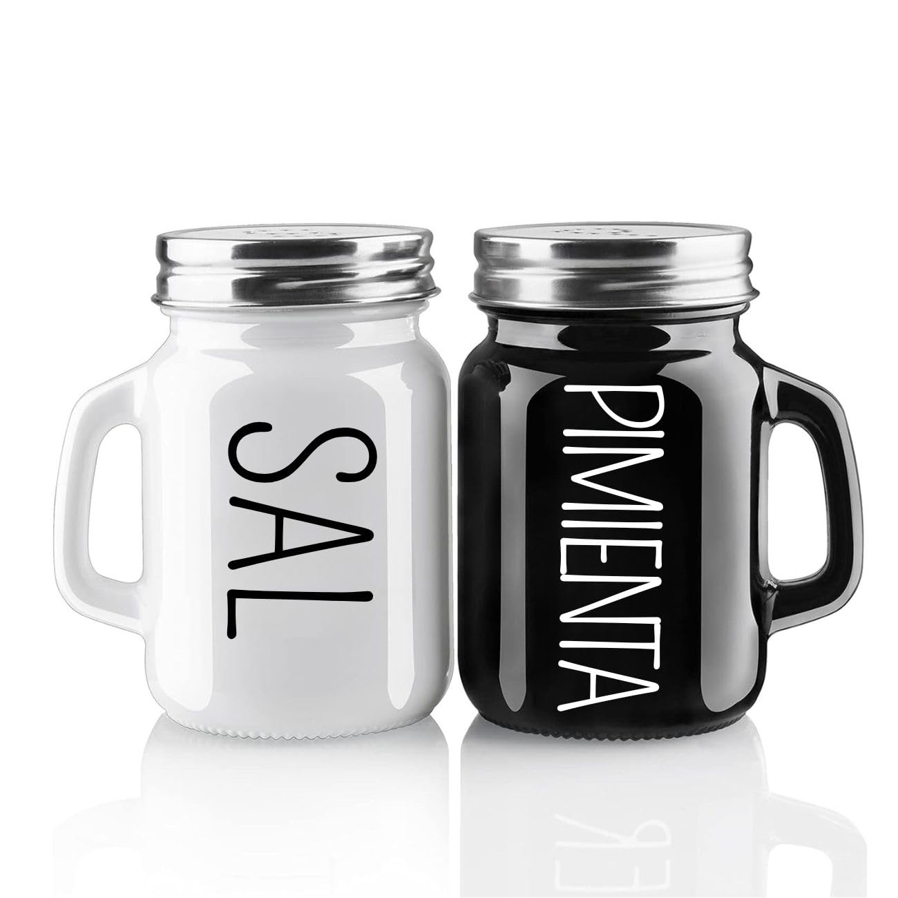 Juego de Salero y Pimentero U Chef blanco y negro Vidrio con Tapas de Acero Inoxidable para Cocina y Bodas