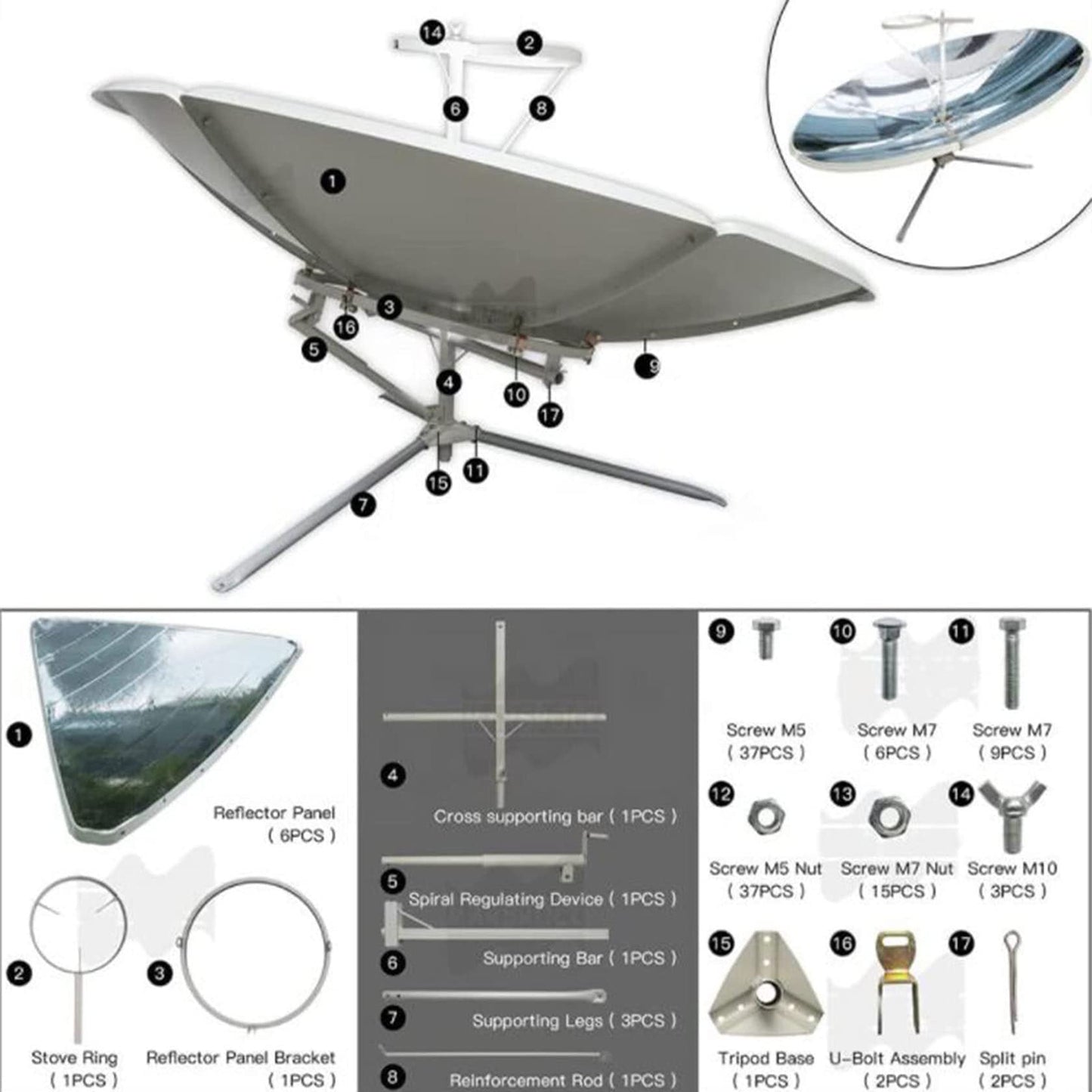 QXIUDDYS Cocina Solar, Parrilla Solar, Cocina Solar Parabólica, Cocina Solar Concentrada, Herramienta De Calor De Concentración De Alimentos para Barbacoa De Camping Al Aire Libre