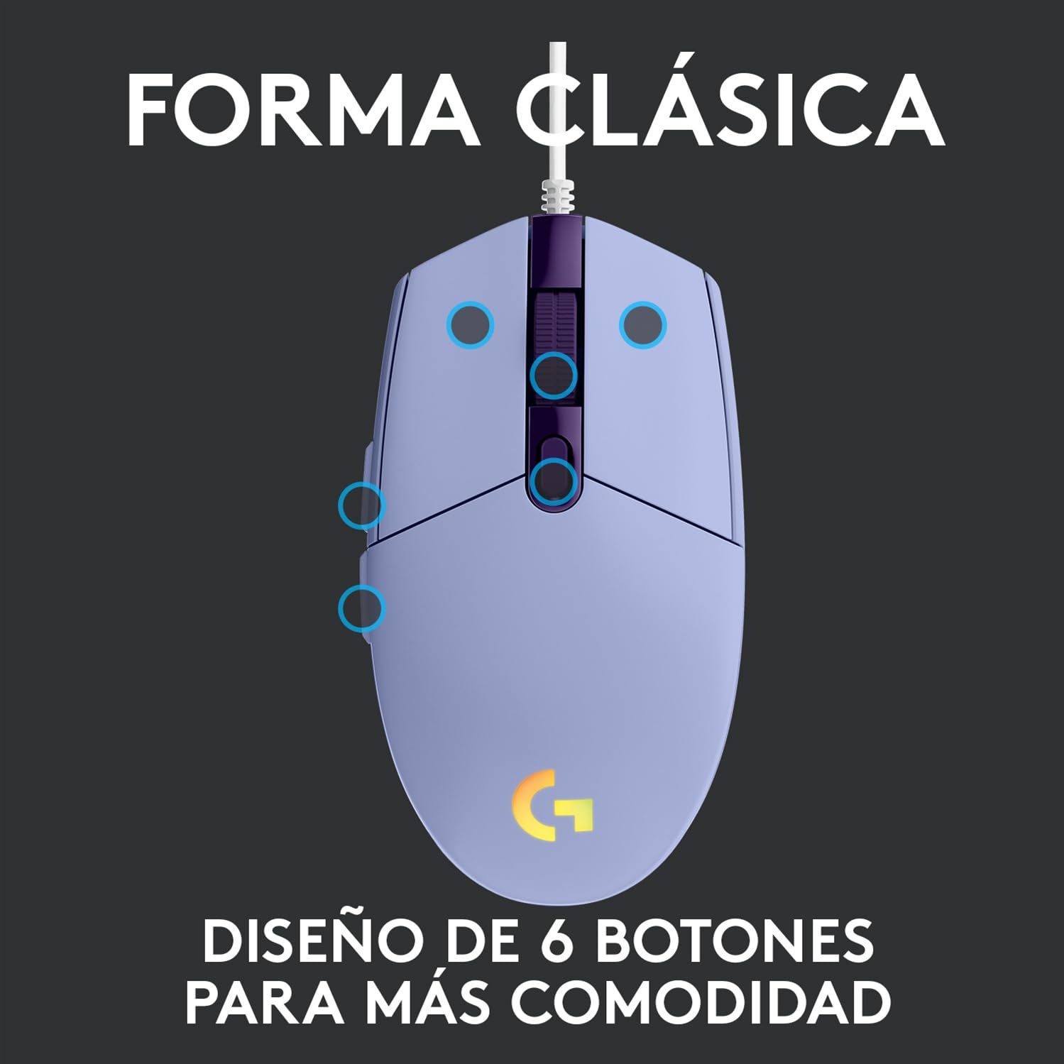 Logitech G203 LIGHTSYNC Mouse Gaming con Iluminación RGB Personalizable, 6 Botones Programables Seguimiento de hasta 8,000 DPI, Ultra-ligero - Lila