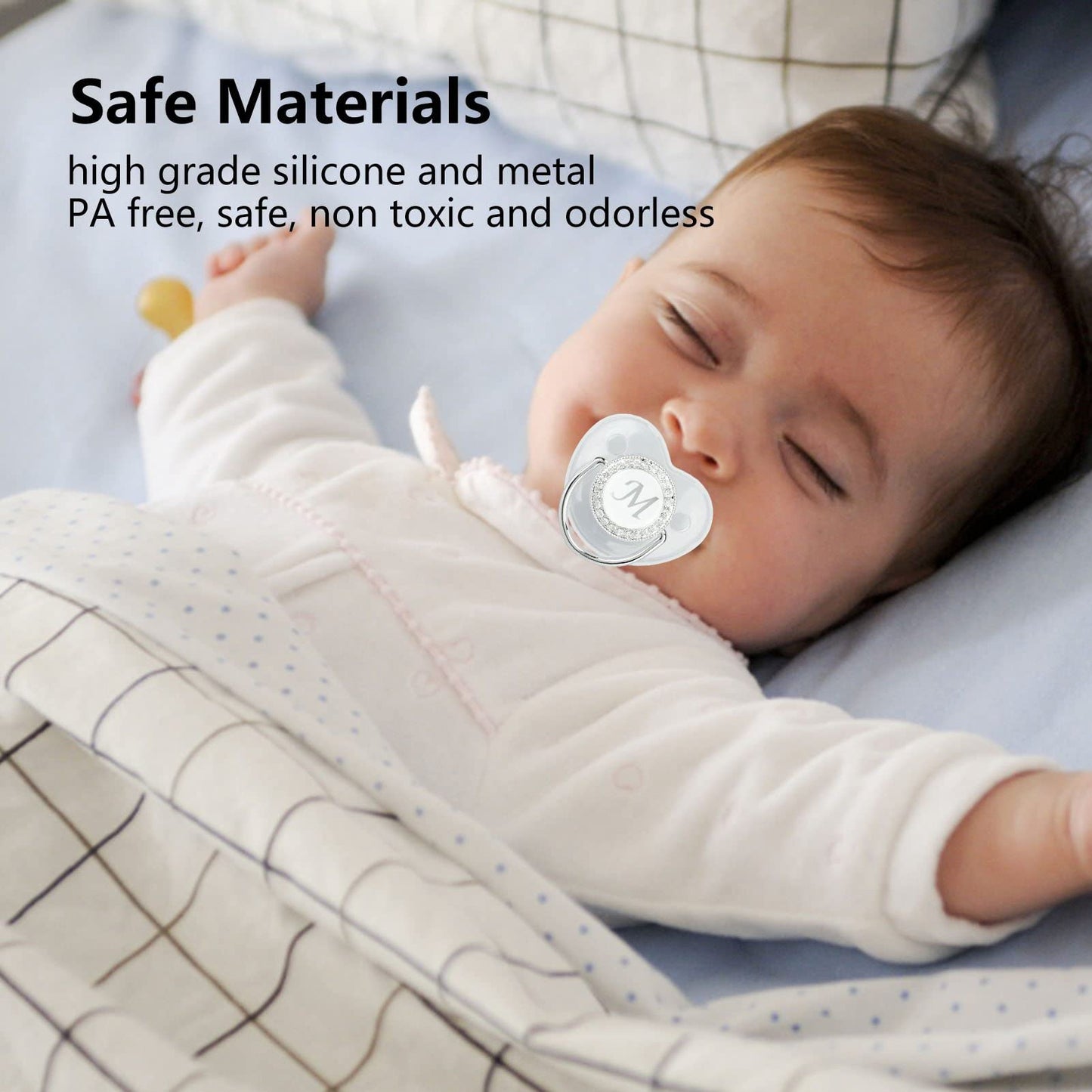 Chupete de bebé de Silicona, Chupete de bebé sin Costuras y Ergonómico Saludable y Seguro para Bebés de 6 a 18 Meses (Letra M)
