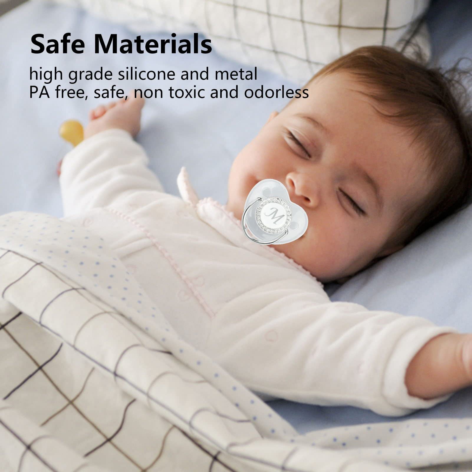 Chupete de bebé de Silicona, Chupete de bebé sin Costuras y Ergonómico Saludable y Seguro para Bebés de 6 a 18 Meses (Letra M)