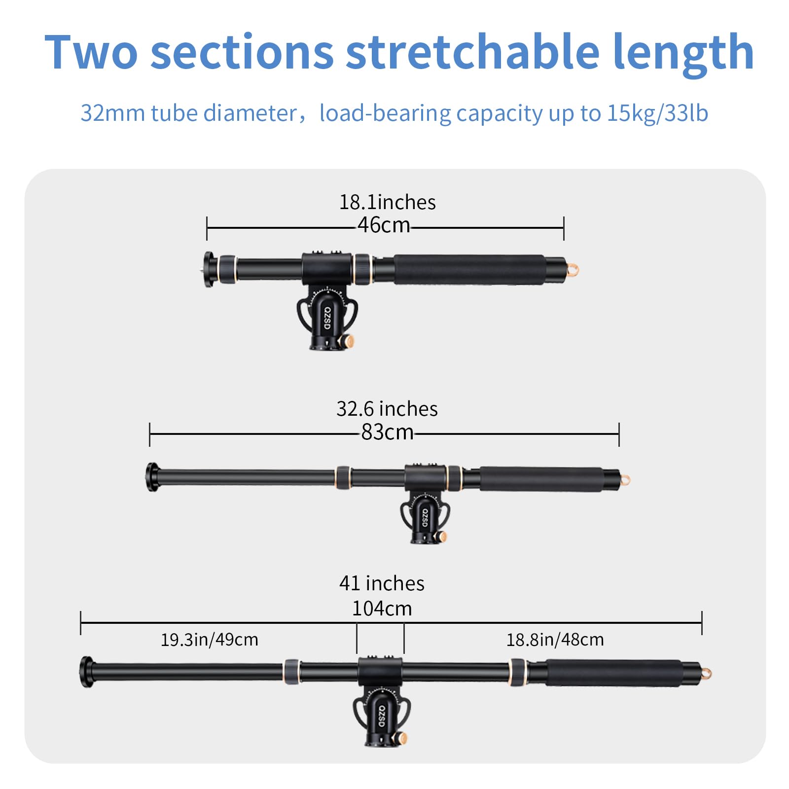 Brazo de extensión de trípode de aluminio de 41 pulgadas con brazo de columna central horizontal retráctil con 1/4 pulgadas y 3/8 pulgadas, giratorio de 360° para fotografía de gran ángulo, carga