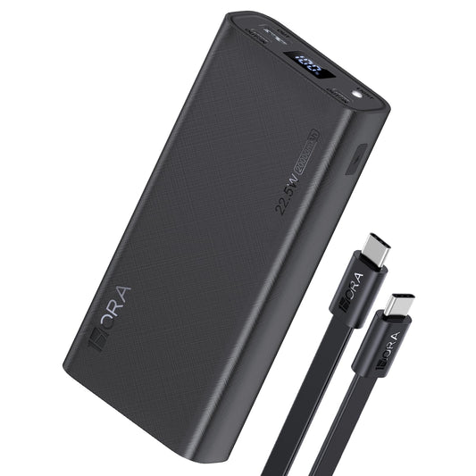 Power Bank 1 Hora Negro Carga Rápida 20000mAh 22.5W con Linterna Incorporada y 3 Puertos USB Tipo C Compatible IP Samsung Xiaomi