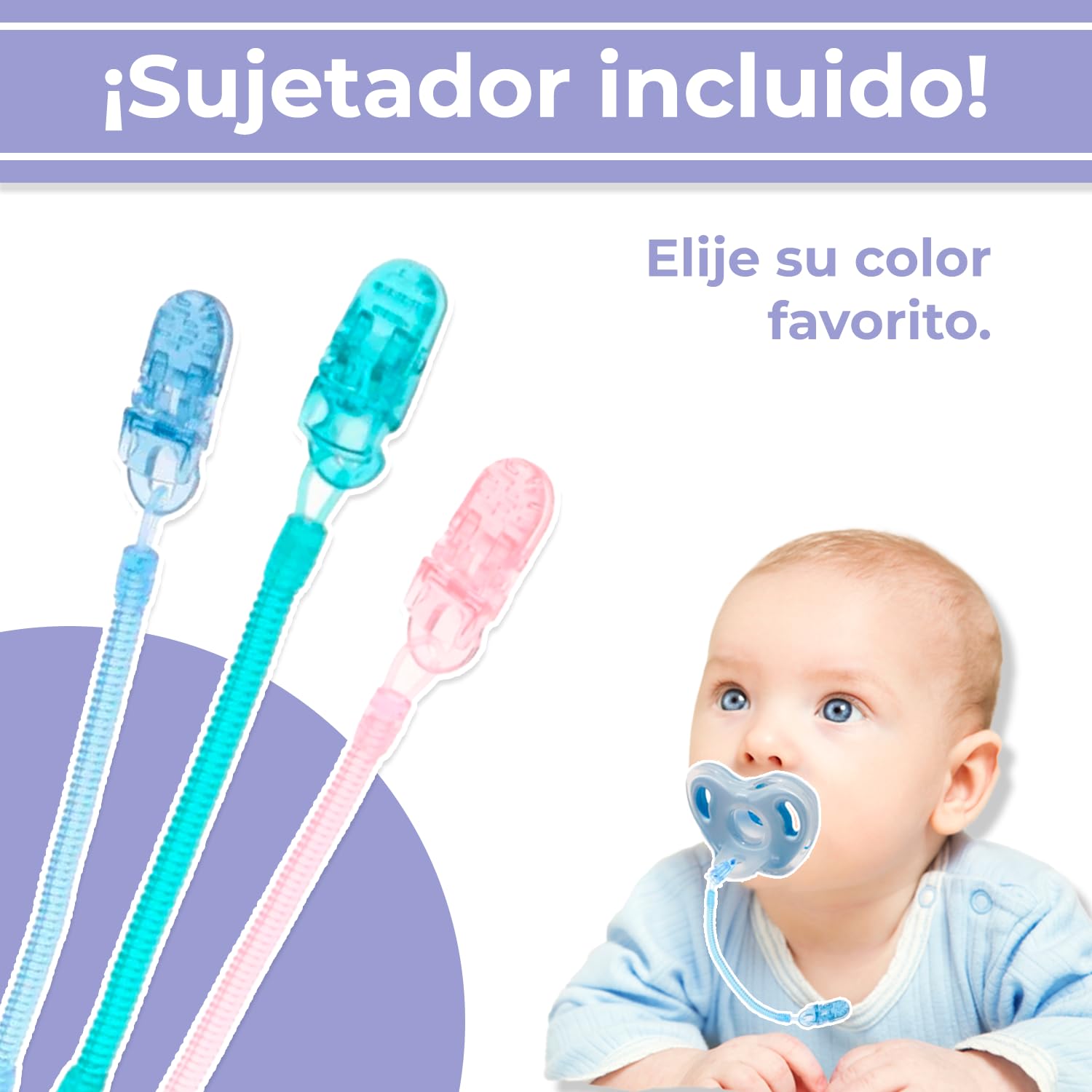 Chupón flexible de silicon con estuche de viaje antibacterias y clip sujetador, 0m+ (verde)