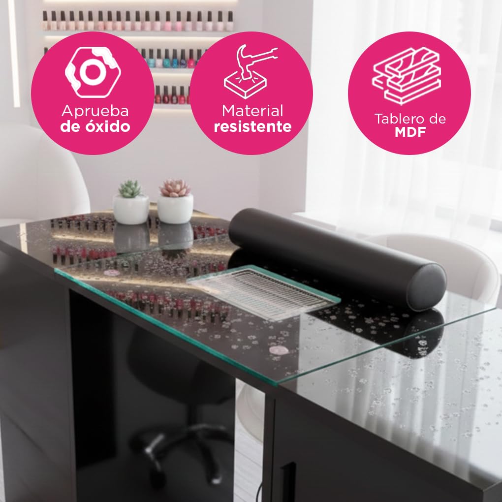 Mesa de Manicura VANLIG Negro Profesional con Colector de Polvo y Cojín
