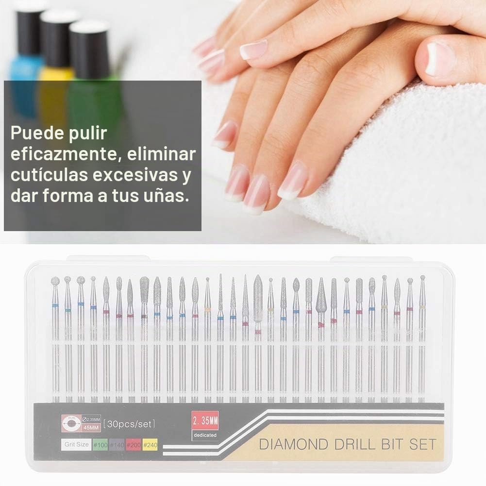 Kit de Taladro Salmue 30 Piezas Diamante para Arte de Uñas en Manicura y Pedicura
