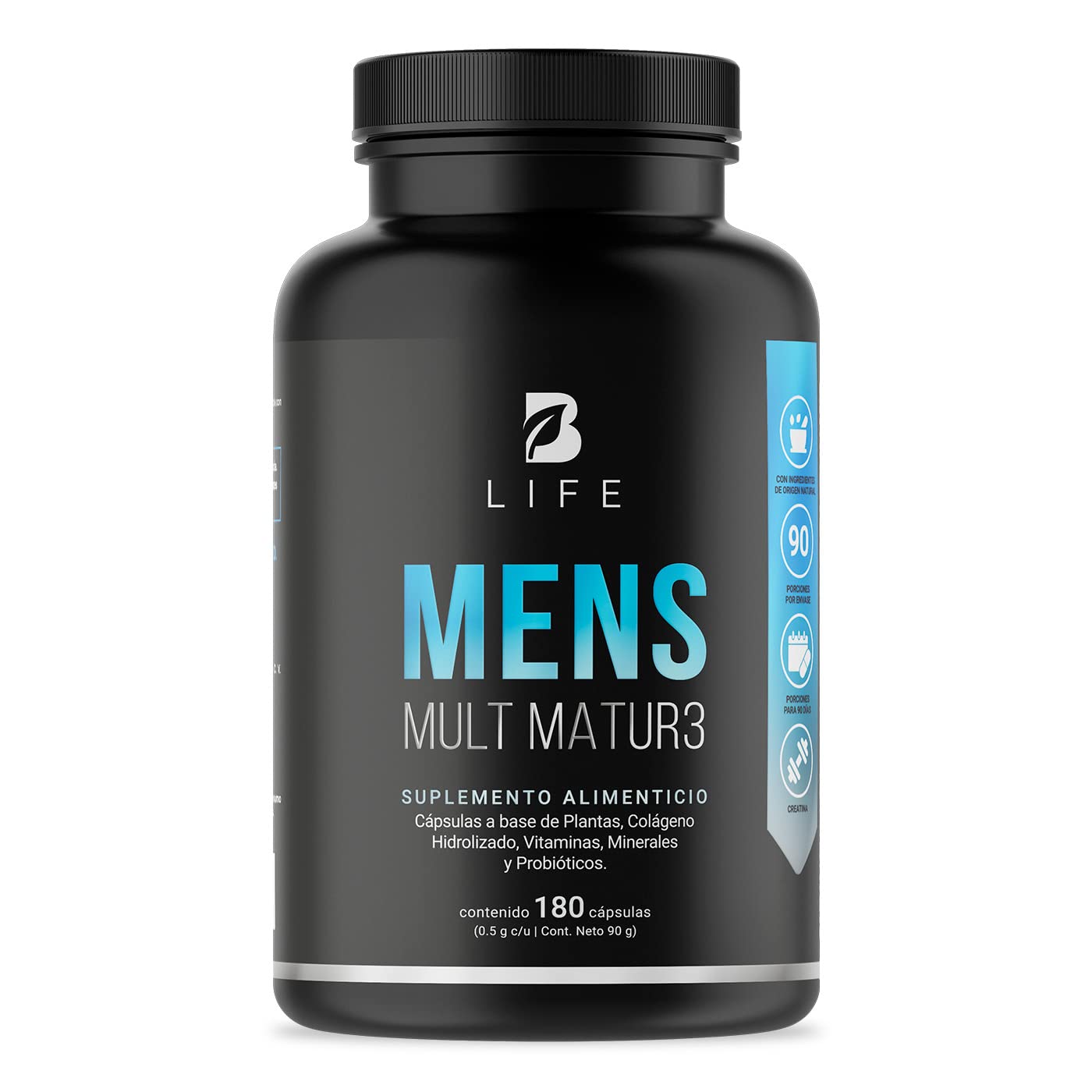 B Life Company Multivitamínico para Hombre Mayor de 40 años con 180 Cápsulas. Ingredientes naturales: Maca Negra, Semillas de Calabaza, Colágeno, Probioticos. Mens Mult Matur3.