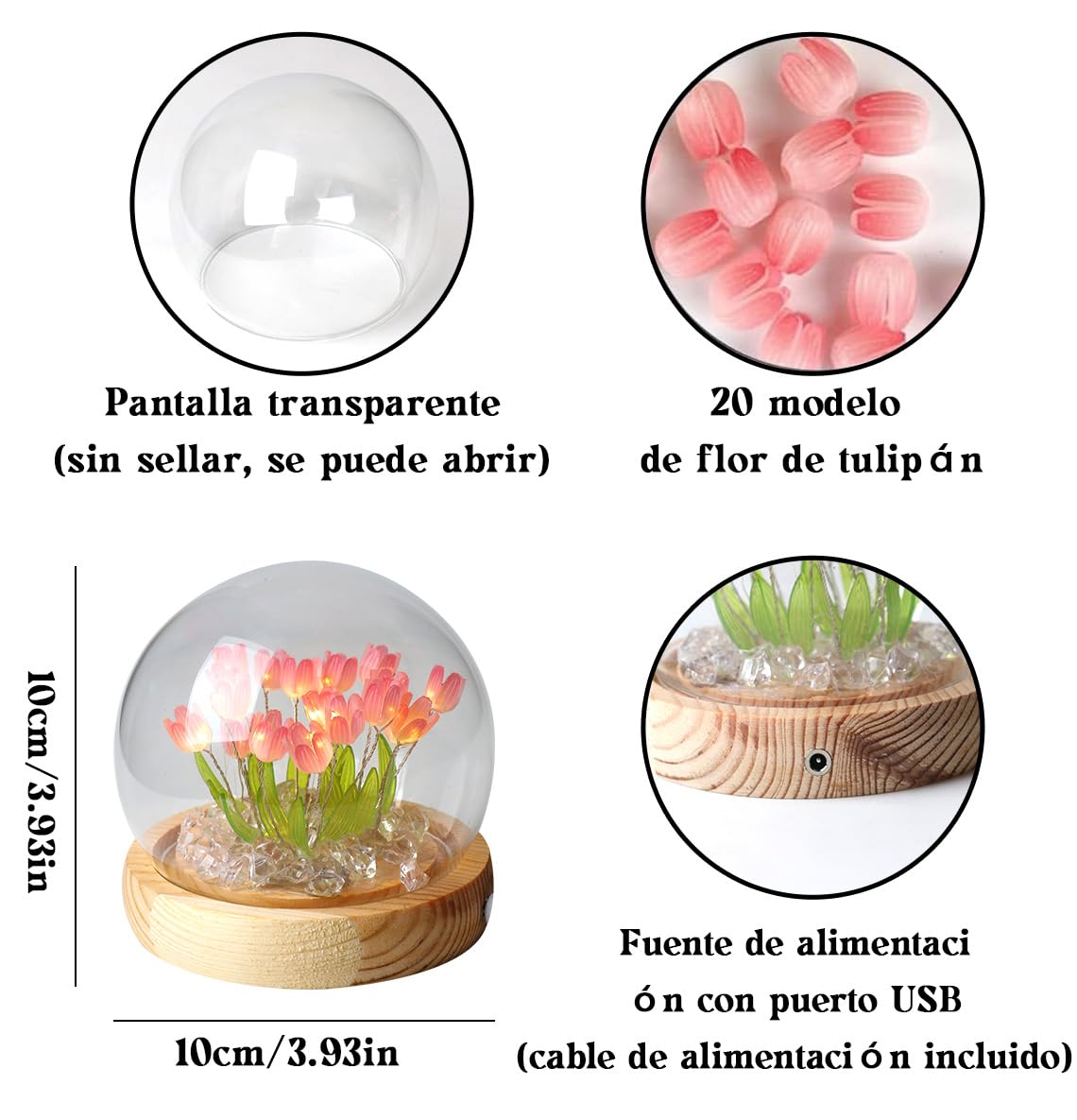 lankatt DIY Lámpara de noche de tulipán, Lámpara de tulipán LED hecha a mano, Regalo para mamá, Regalo para novia, Perfecto para cumpleaños, vacaciones, fiestas, bodas (USB-Rosa)