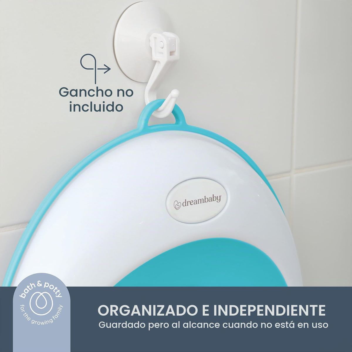 Dreambaby Asiento Entrenador para Baño Infantil, Adaptador de Inodoro Antideslizante y Suave, Portátil, Tamaño Estándar, Blanco con Aqua