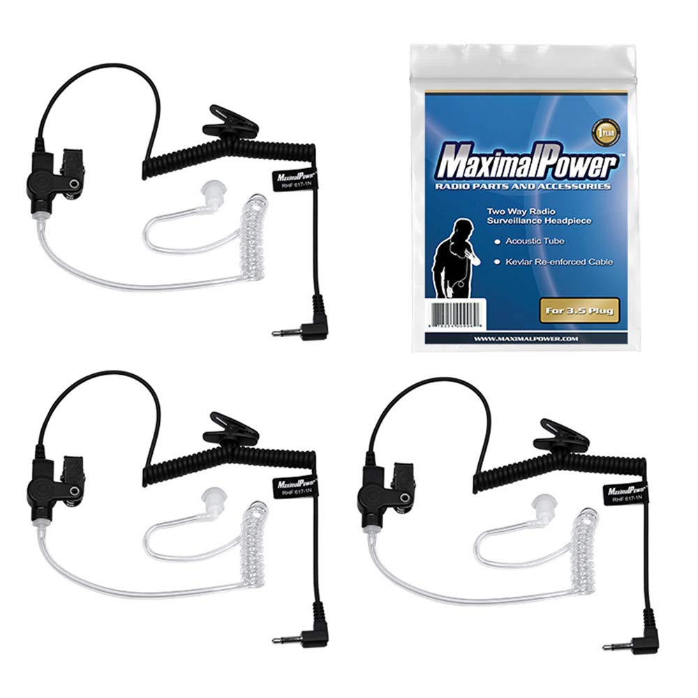 Auriculares de Vigilancia MaximalPower Transparentes con Tubo de Bobina Acústica 3,5 mm para Radios Bidireccionales (Paquete de 3)