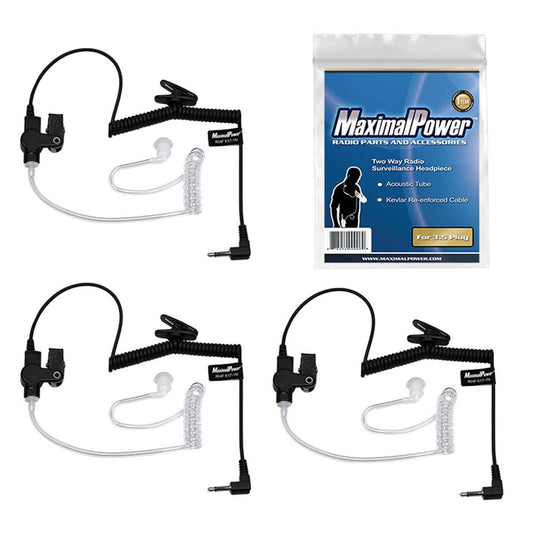 Auriculares de Vigilancia MaximalPower Transparentes con Tubo de Bobina Acústica 3,5 mm para Radios Bidireccionales (Paquete de 3)