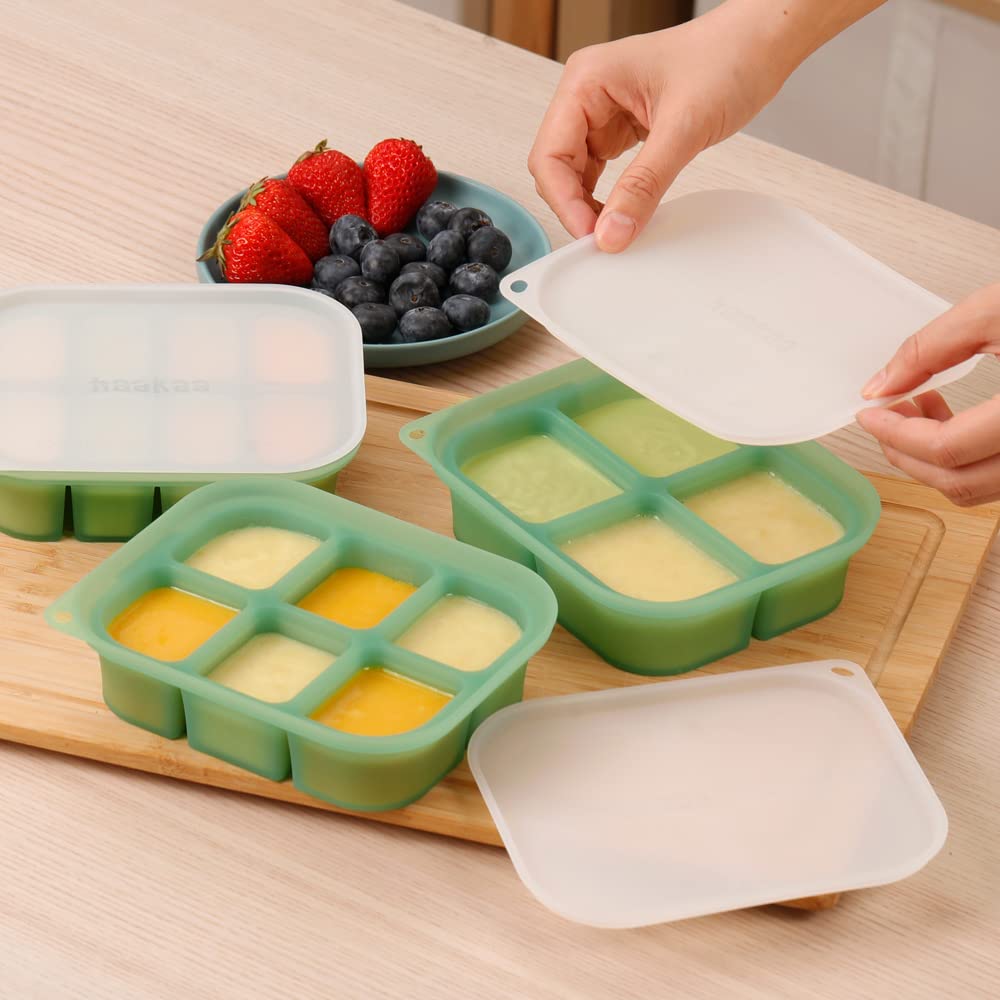 haakaa Bandeja de silicona para alimentos para bebés, 4 meses + bebé niño, Molde de comida casera para bebés, Bandeja congeladora de alimentos frescos para bebés, Bandeja de cubitos de hielo