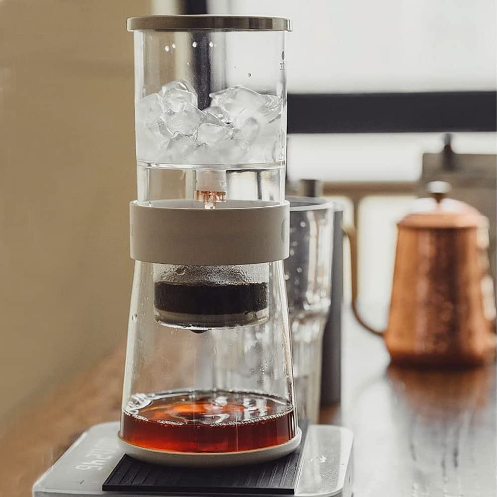 BLARYETI - Cafetera para goteo de hielo, 14 onzas, café frío, gotero suave, lento, frío, gotero, concentrado, con flujo de agua ajustable, filtro de acero inoxidable