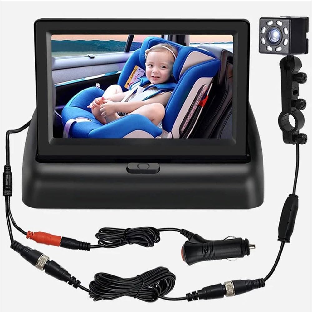 Bebé Coche Espejo, Cámara Bebé HD 1080P, Visión Nocturna, Ángulo de Visión Amplio 150°, con Giratorio 360°, Pantalla 5.3'',con Encendedor de Cigarrillos de Coche