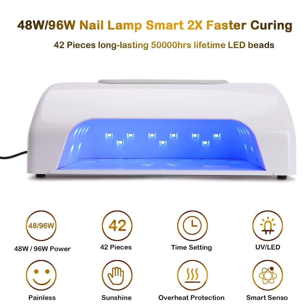 Máquina de Arte de Uñas Multifuncional Eléctrica con Taladro, Colector de Polvo, Lámpara de Secado UV de 48 W/96 W y Lámpara de Escritorio LED