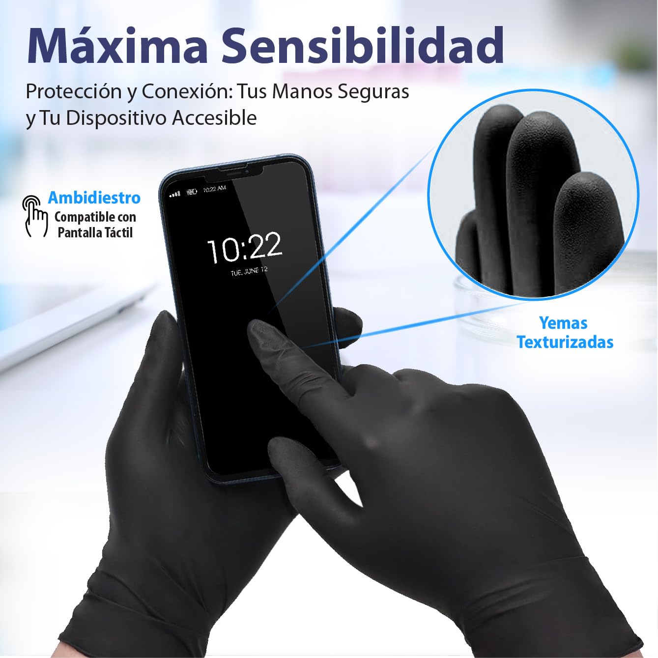 Best Trading 100 Guantes de Nitrilo Color Negro: Libres de Látex, Ajuste Perfecto sin Polvo, Guantes Premium con Tecnología Touchscreen. Seguridad y Funcionalidad en tus Manos (Mediano)
