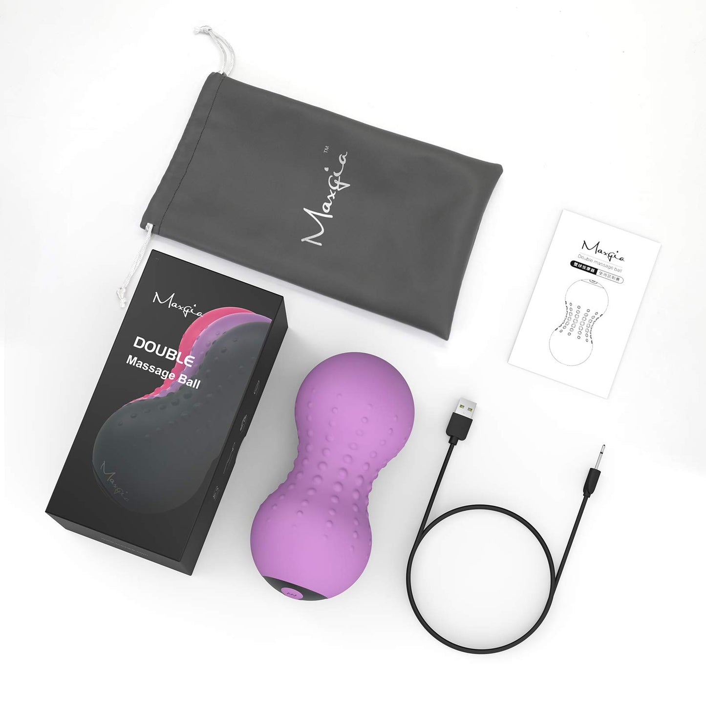 Bola de Masaje Vibratoria Maxgia Púrpura con Calefacción y Doble Rodillo para Liberación Miofascial y Alivio del Dolor