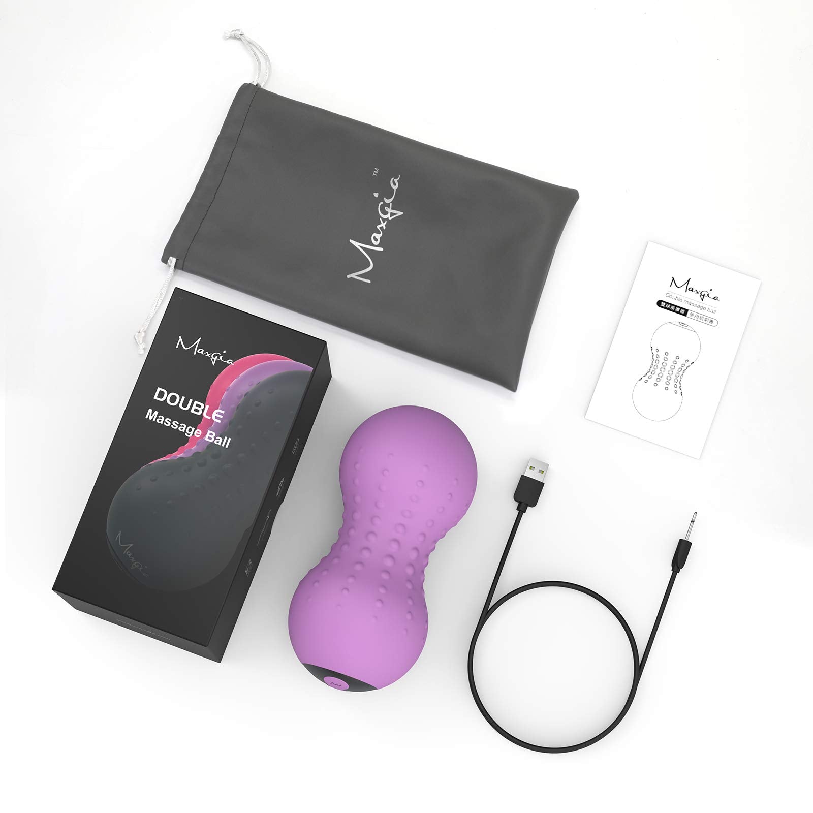 Bola de Masaje Vibratoria Maxgia Púrpura con Calefacción y Doble Rodillo para Liberación Miofascial y Alivio del Dolor