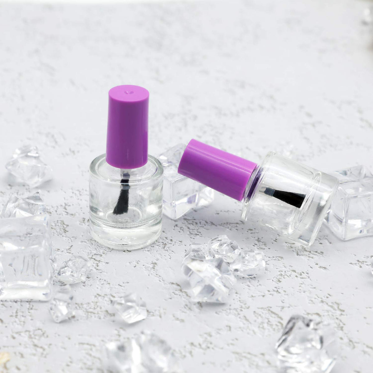GTHER 20 Botellas Vacías de Esmalte de Uñas de 8 ml, Botellas Recargables de Vidrio Transparente con Tapa de Cepillo, Embudo y Bolas de Mezcla para Arte de Uñas, Morado