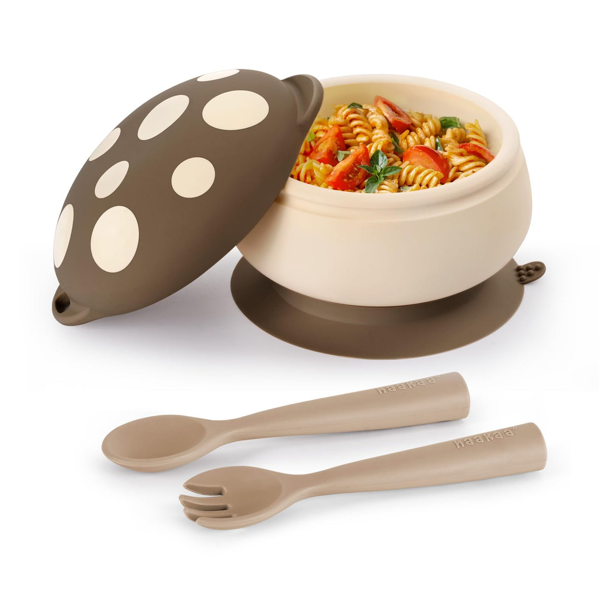 haakaa - tazón de silicona para hongos para bebé, tazón de alimentación de bebé y cubiertos Bendy, color nogal
