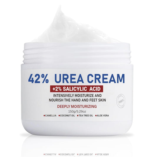 Crema de Urea al 42% más Ácido Salicílico al 2% para el Tratamiento de Reparación de Pies, Talones, Rodillas, Codos y Manos Secos y Agrietados. Hidrata y Elimina Callos, Durezas, Piel Muerta y Suaviza las Uñas de los Pies.