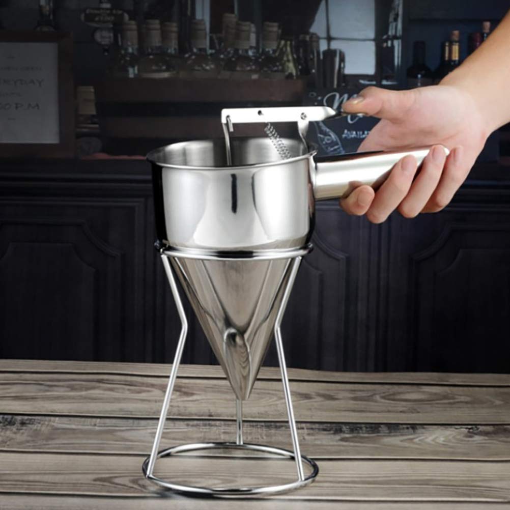 Henoot Embudo de pistón de acero inoxidable con soporte, dispensador de masa, crema de salsa, embudo dosificador, para cocinas principales, panadería, uso