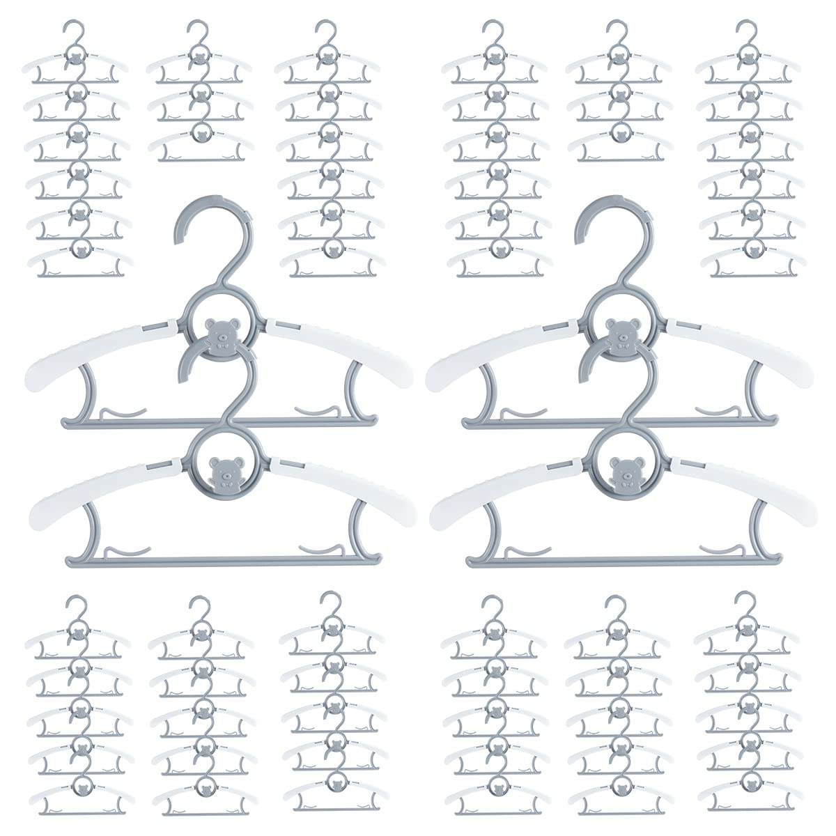 Perchas para bebé para guardería, clóset, paquete de 60 perchas de plástico para niños, ahorro de espacio, antideslizantes, extensibles, de 11 a 14 pulgadas, perchas ajustables resistentes para ropa