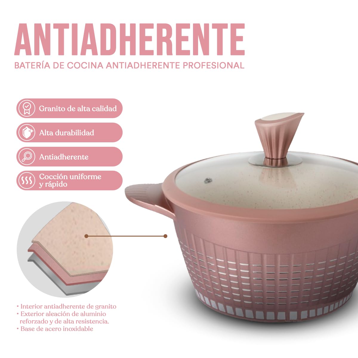 KOCHSTELLE - Bateria de Cocina de 13 Piezas con Revestimiento de Mármol Antiadherente sin PFOA y 2 Juegos de Protector de Silicona | Cacerolas, Ollas y Sártenes | Profesionales Premium