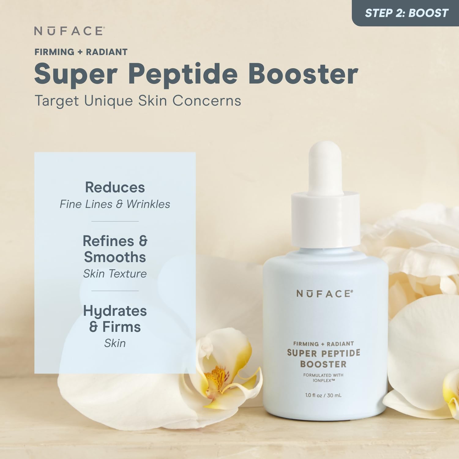 NUFACE | Super Peptide Booster Serum - Activador de Microcorriente Facial 30 ml | Gel Conductor Facial con Triple Peptidos - Activa el Colageno | Completa tu Rutina de Skin Care Mujer