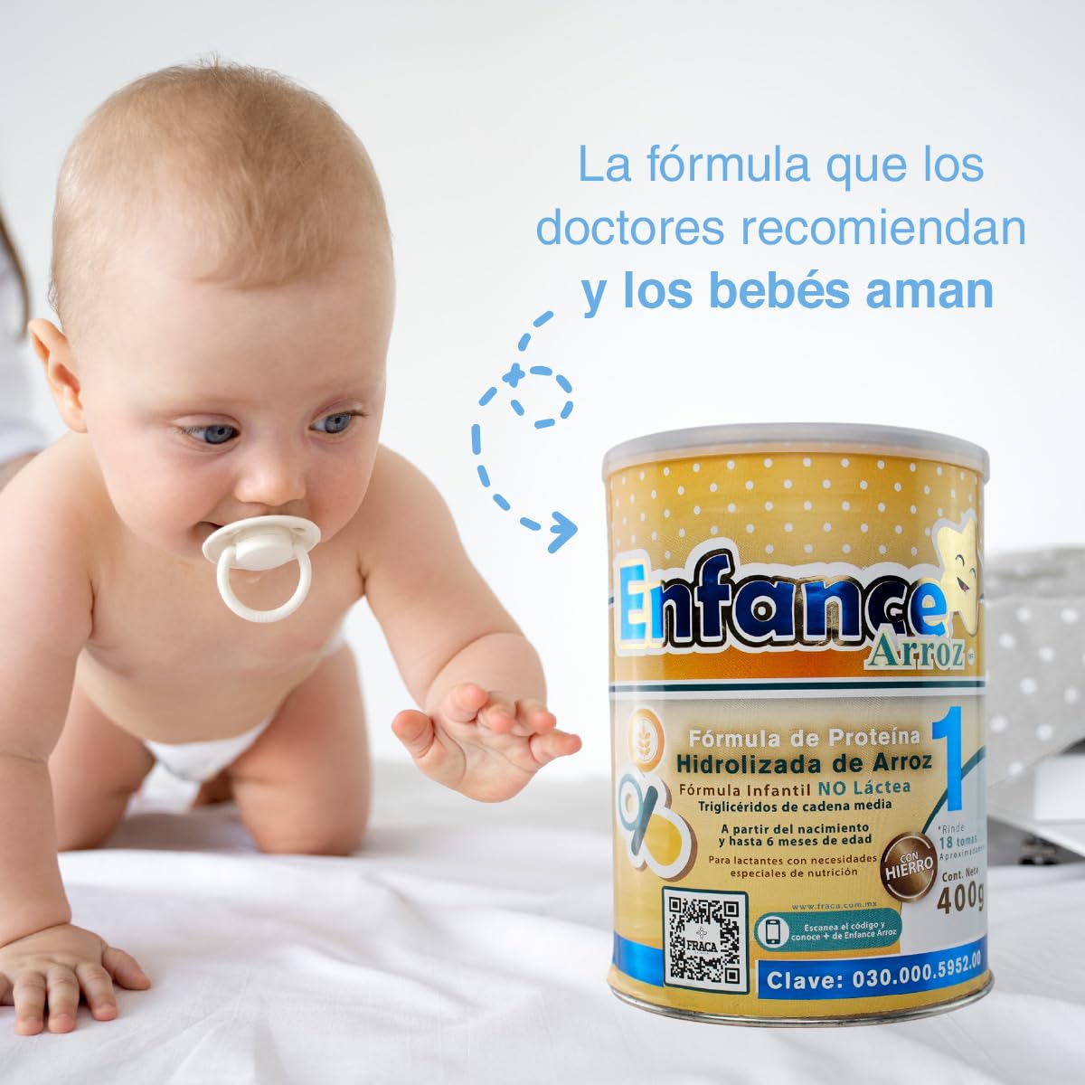 Fraca | Enface Arroz 1 | Fórmula infantil de proteína procesada de arroz | Libre de lactosa | Enriquecida con hierro |Desde 0 a 6 meses| Pack 3 latas 400g c/u