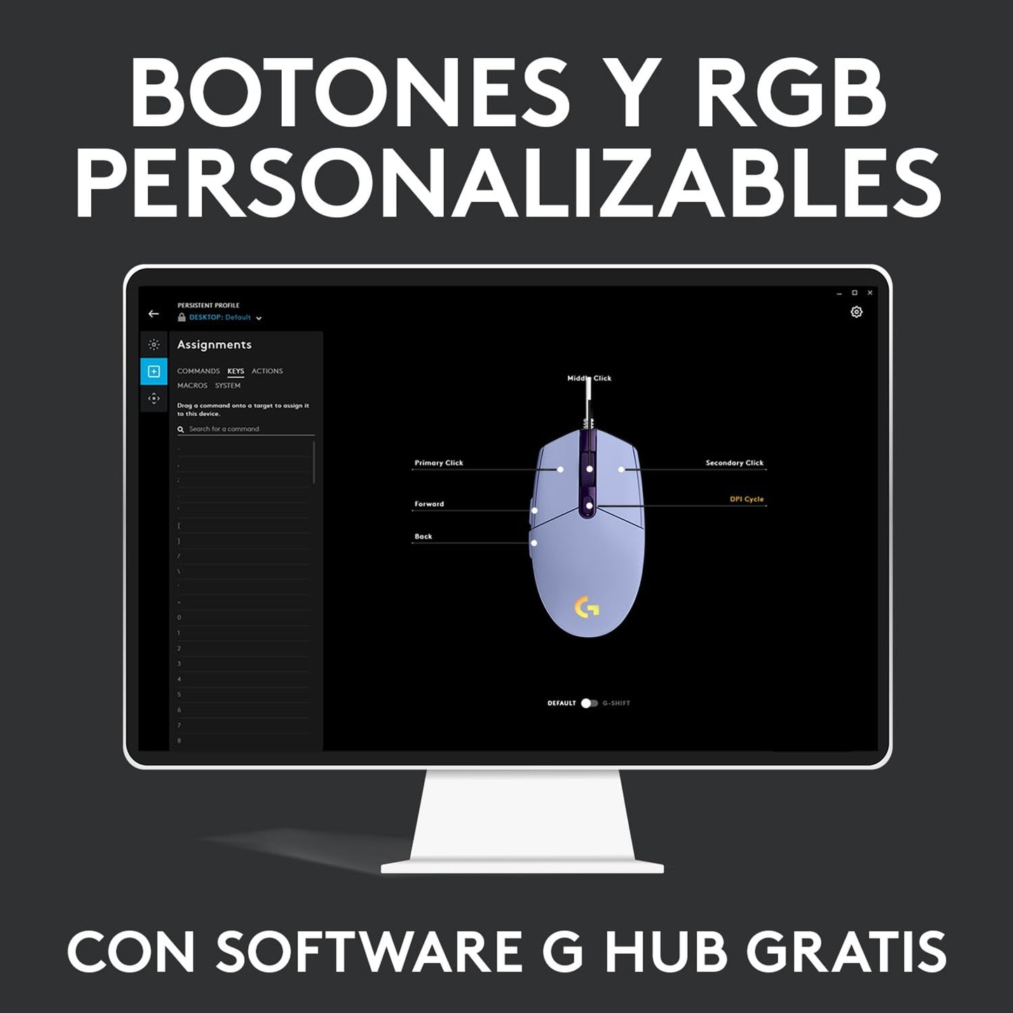 Logitech G203 LIGHTSYNC Mouse Gaming con Iluminación RGB Personalizable, 6 Botones Programables Seguimiento de hasta 8,000 DPI, Ultra-ligero - Lila