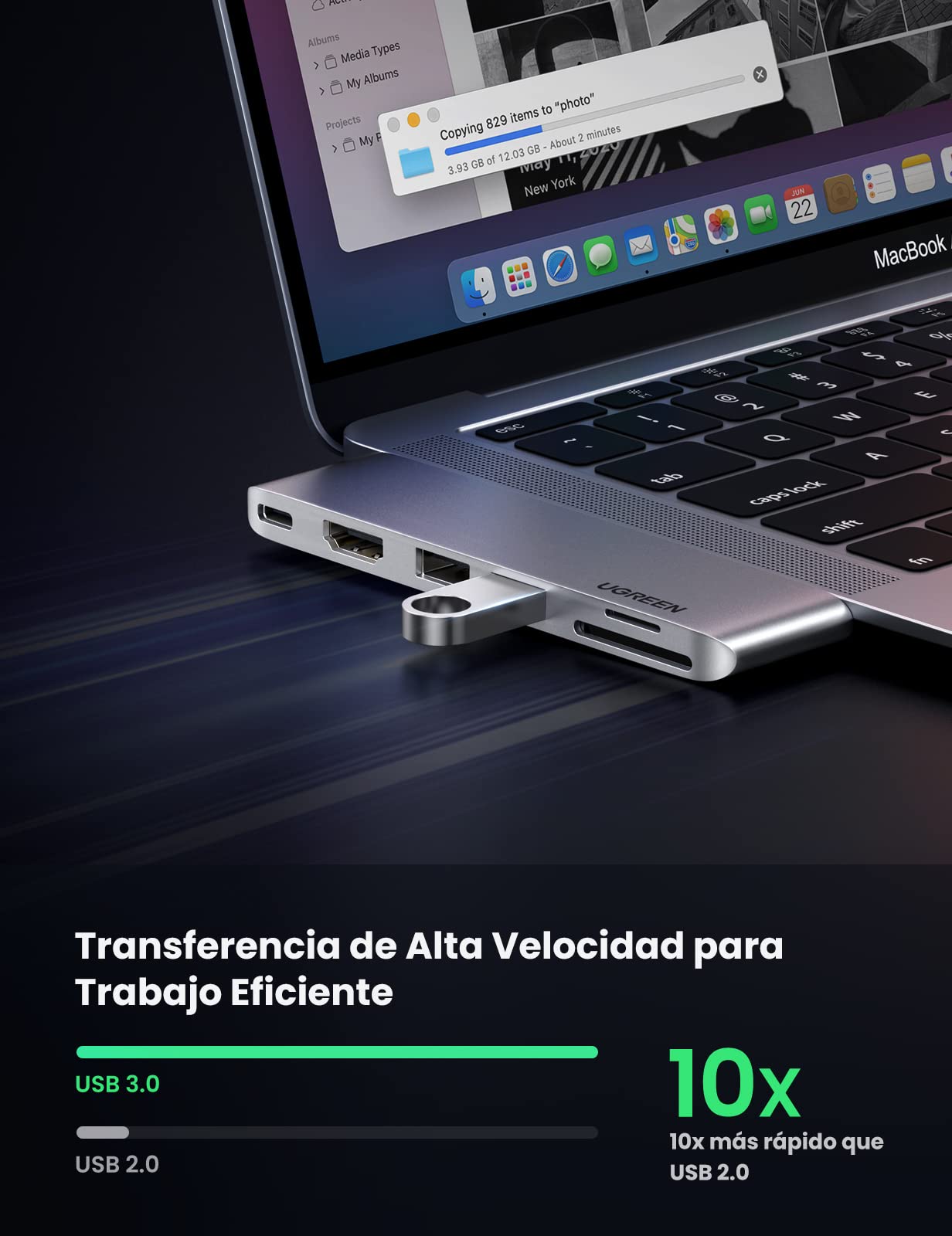 UGREEN USB C Hub para MacBook Pro, Adaptador USB Tipo C con 4K HDMI,Thunderbolt 3,2USB 3.0, Micro SD Lector de Tarjetas para MacBook Pro 2019/2018/2017/2016,MacBook Air 2020/2019/2018, Plateado