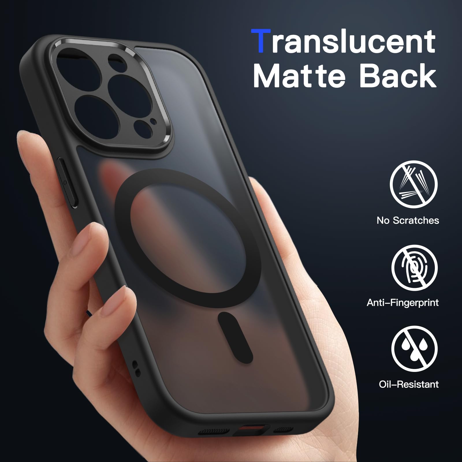 JETech Funda Magnética para iPhone 13 Pro 6.1 Pulgadas Compatible con MagSafe, Carcasa Translúcida Mate Trasera Fina Antigolpes de Protección Lente Cámara Completa (Negro)