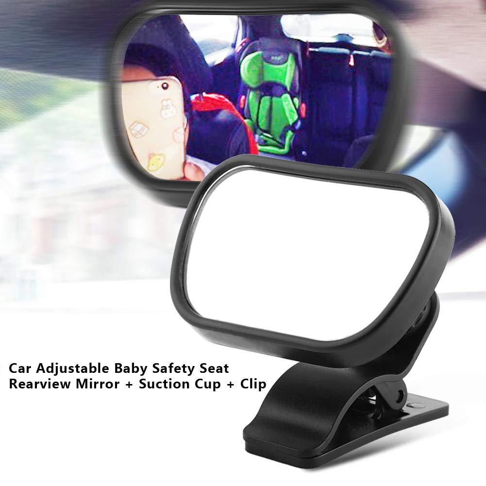 Aramox Espejo para bebé, 1 pieza ajustable para el asiento trasero del bebé con ventosa, color negro