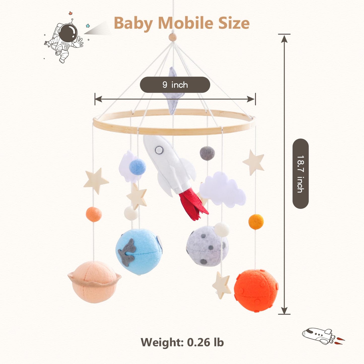 Móvil para cuna de bebé para niños y niñas, Móvil de fieltro de madera para cuna, con temática espacial de astronauta, decoración de cama de bebé, móvil para cuna, regalo para decoración de niños