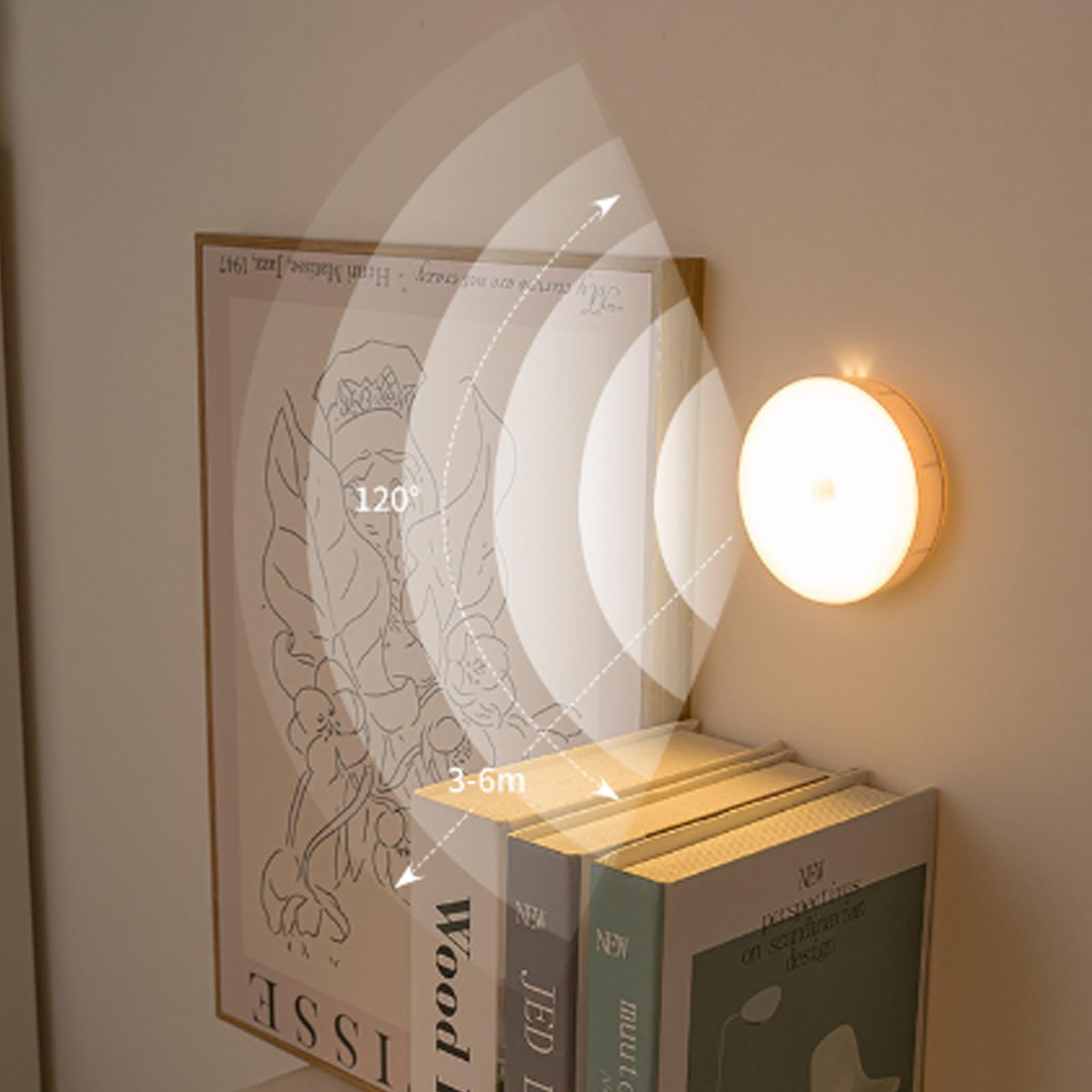 AZHU Luz led con Sensor de Movimiento, 4 Pz Lampara LED Recargable por USB Con Imán, Luces LED para Cocina, Escaleras, Sala, Closet, Estudio(Luz Blanco)