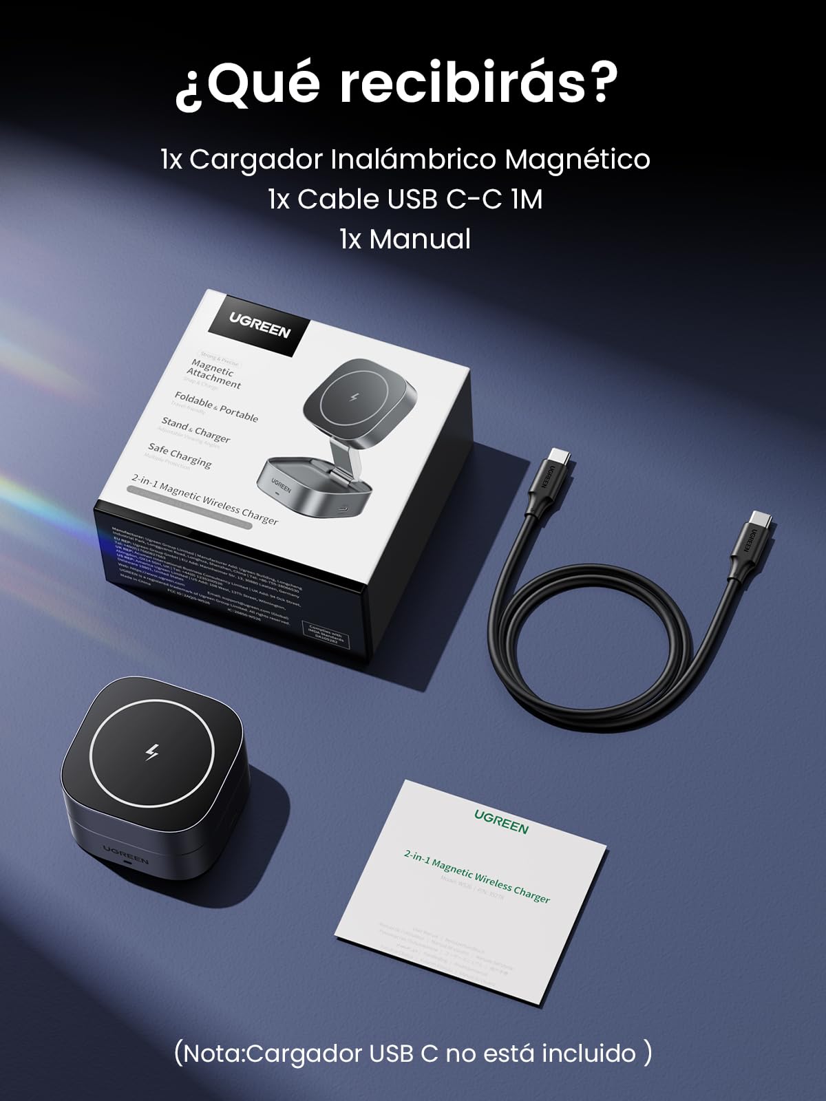 Cargador Inalámbrico Plegable UGREEN Magnética con Carga Rápida Qi para iPhone y AirPods