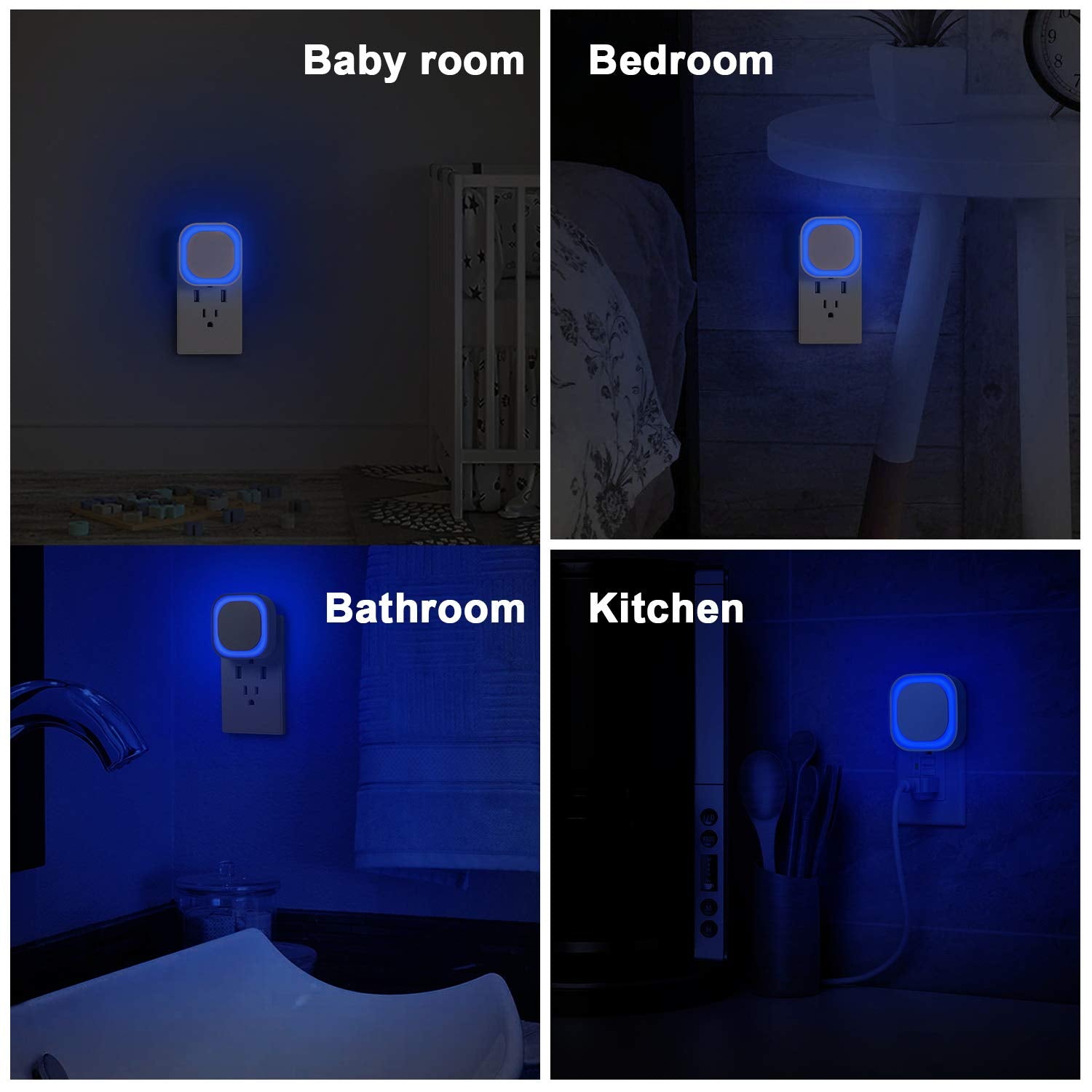 Luz Nocturna LED Yunlex Azul con Sensor Automático Regulable para Baño, Pasillo, Escaleras, Cocina, Recámara y Cochera